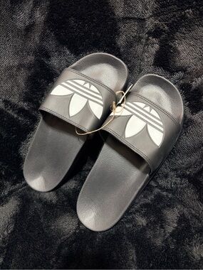 adidas Black Slides with White Trefoil Accent